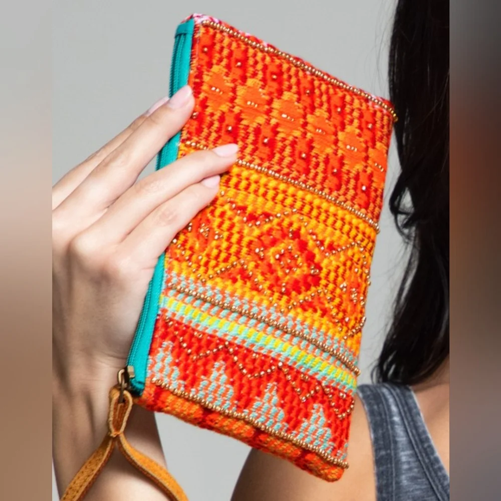 Handmade Hand Beaded Clutch - Ethnic Navajo Aztec Inspired Design - Faux Leather - Picture 5 of 11